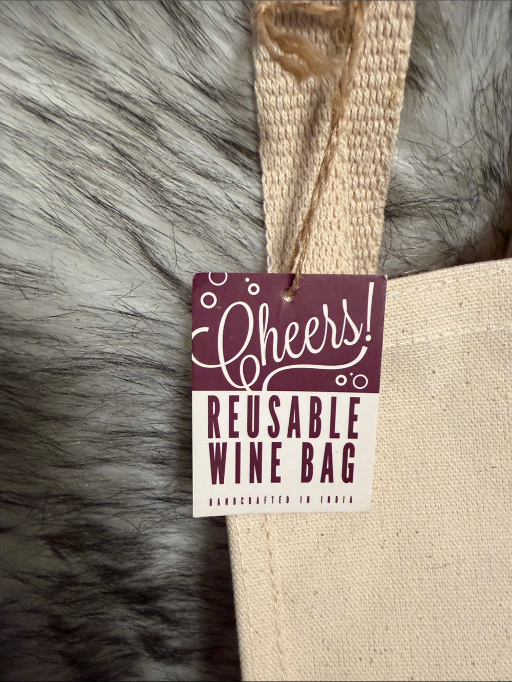 Reusable Novelty canvas Wine Bag - Cream. - Picture 4 of 4